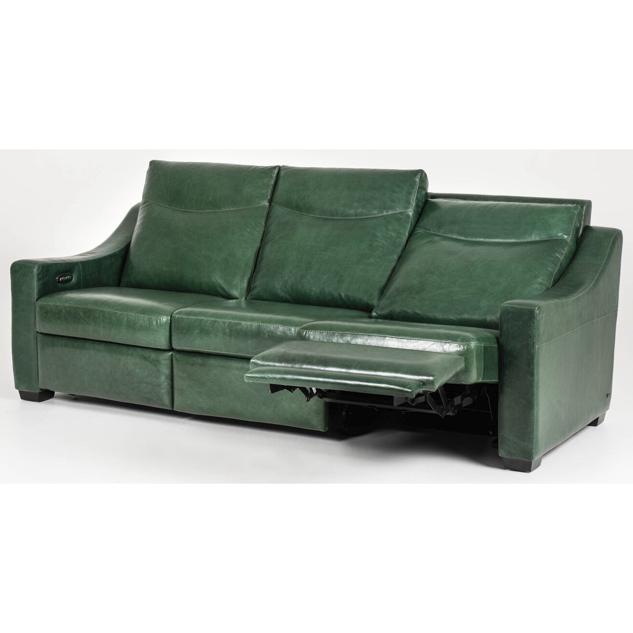 Green leather sales reclining sofa